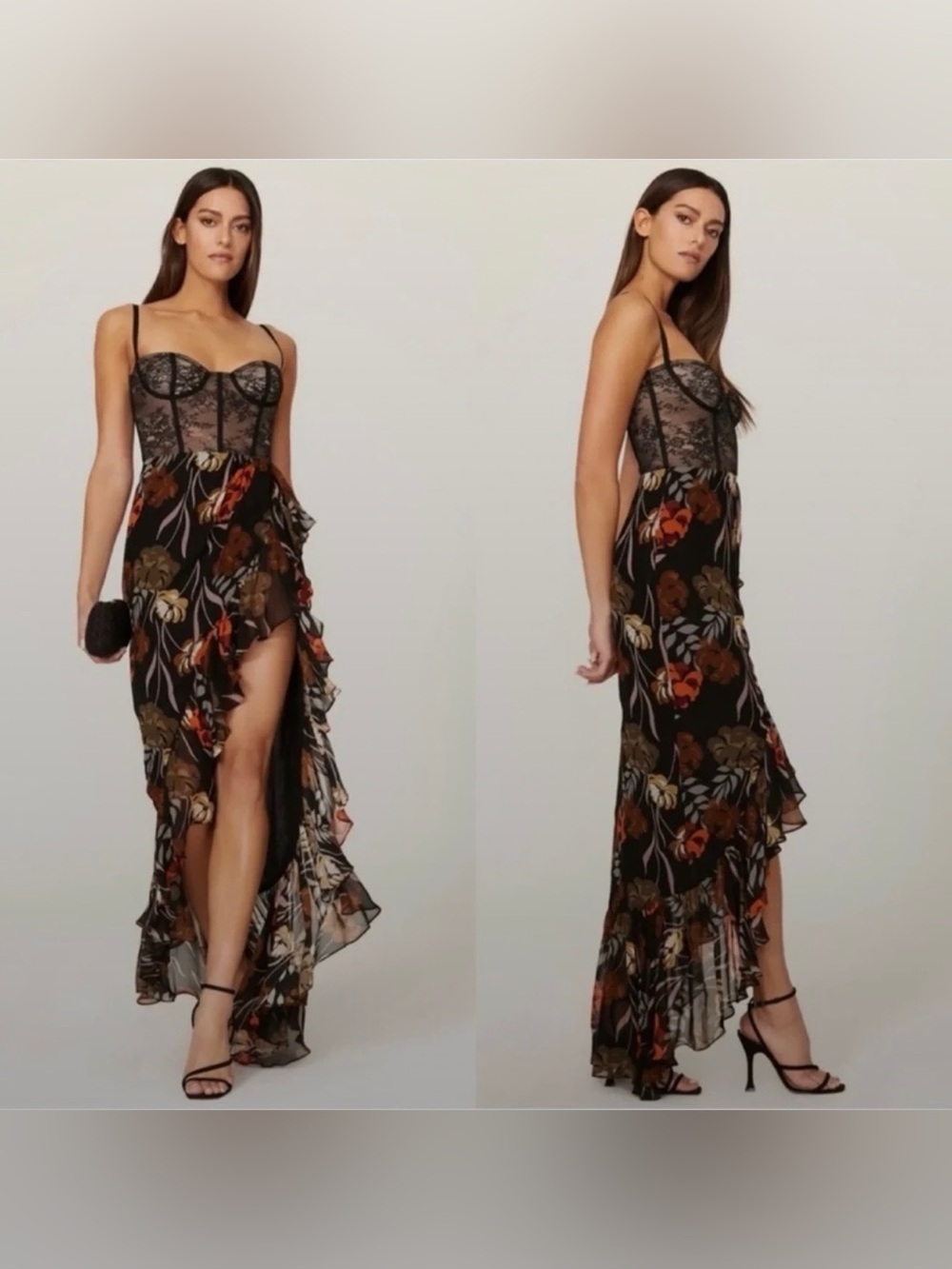 Katie May Black Floral Lace Bustier Maxi Dress